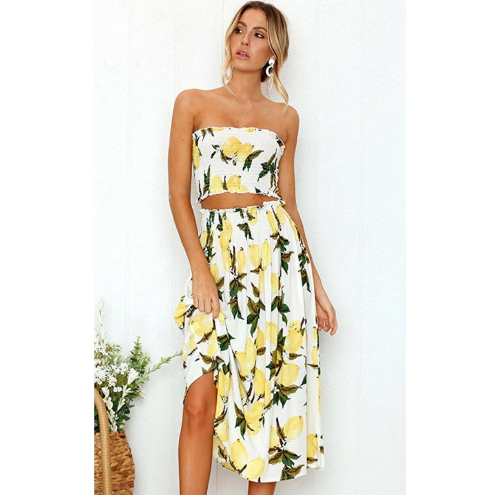 Floral Crop Top Maxi Skirt 2 Piece Outfit Dress